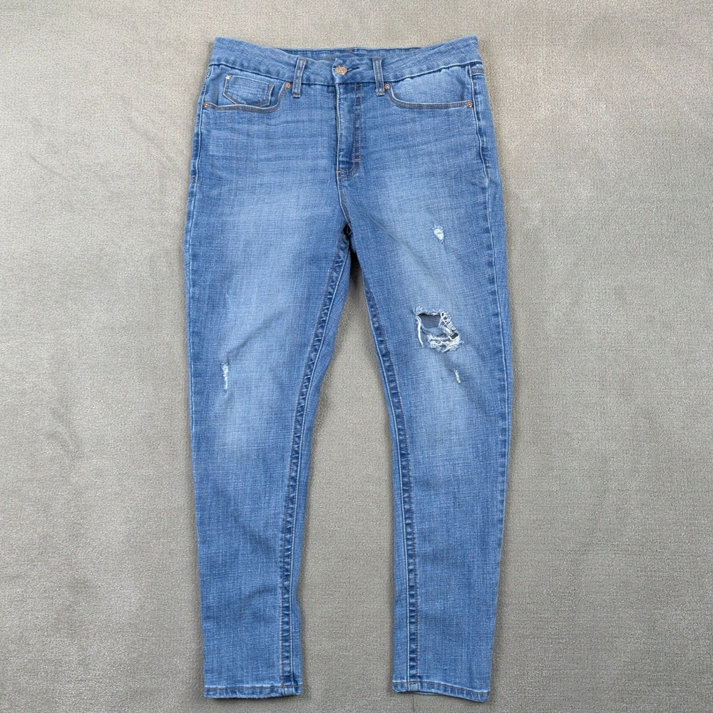 Seven7 Skinny Jeans Womens 14 Medium Wash Distressed Stretch High Rise Denim